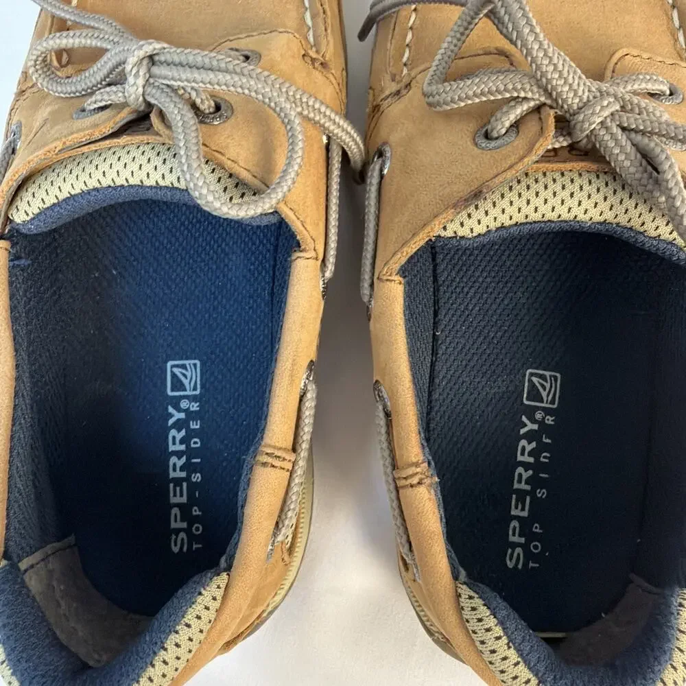 Preppy Sperry Top-Sider Lanyard Boys Leather Boat Shoes Size 2M - With Box